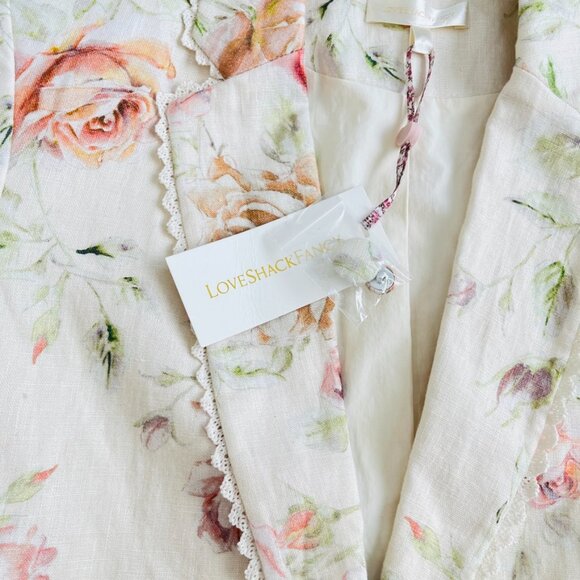 LoveShackFancy Ofra Linen Blazer Cream Burnt Orange Multi Floral Size Small NWT - Picture 8 of 15